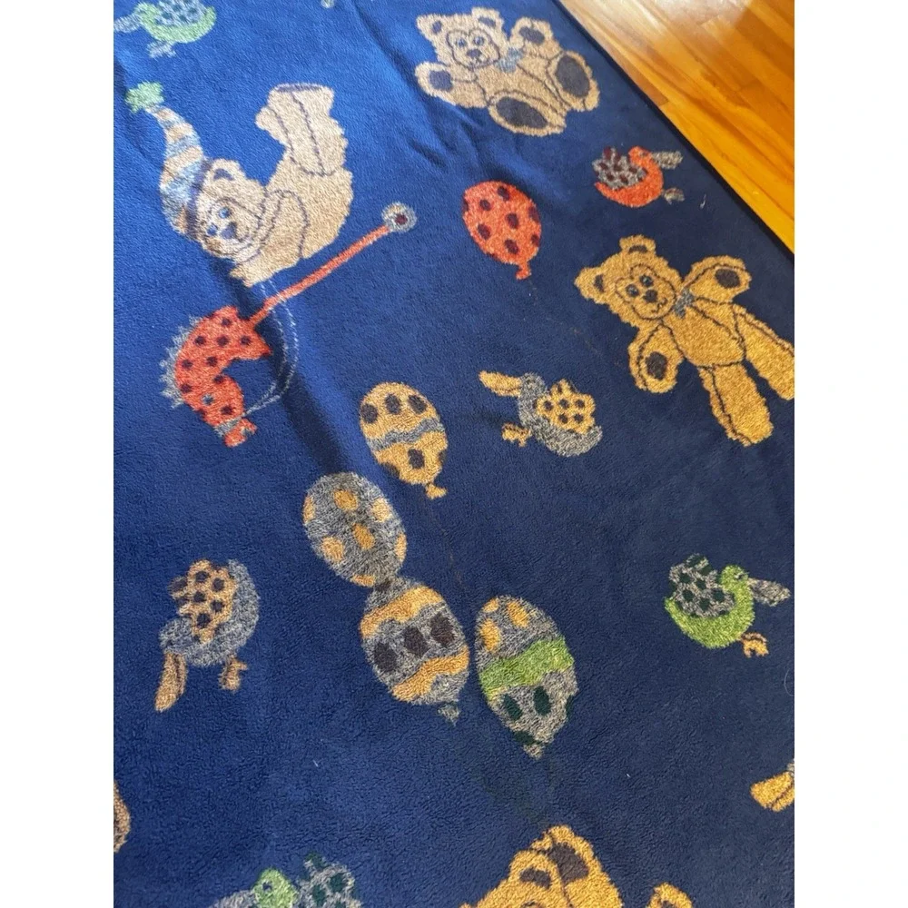 Vintage San‎ Marcos Reversible Blanket Teddy Bear Balloon Stick Horse AOP 81x56